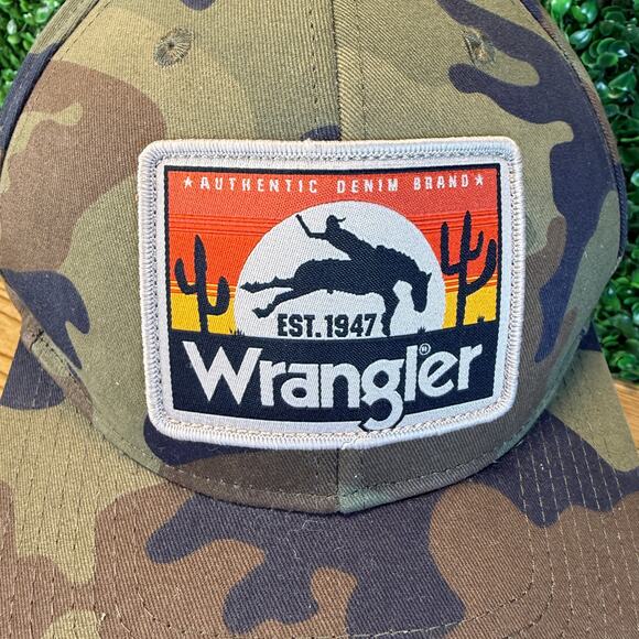 Wrangler Patch Logo Camo Hat Cap Snapback One Size OSFA - Picture 6 of 7